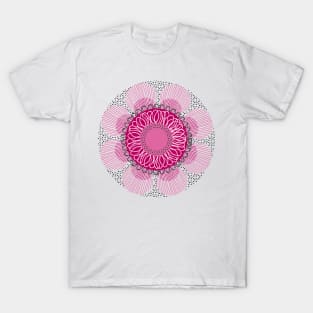 Cute pink flower over black dots background T-Shirt